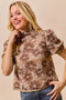 SO ME Texture Floral Mesh Top With Back Button Closure