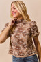 SO ME Texture Floral Mesh Top With Back Button Closure