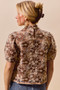 SO ME Texture Floral Mesh Top With Back Button Closure