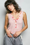POL Ribbed V-Neck Tank with Contrast Floral Neckband