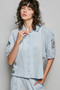 POL Button Down Embroidered Floral Short Sleeve Shirt
