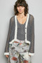POL Openwork Contrast Cardigan with Floral Metal Button