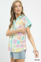 Umgee Mixed Media Print Button Front Collared Top