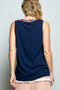 POL Ribbed V-Neck Tank with Contrast Floral Neckband