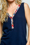 POL Ribbed V-Neck Tank with Contrast Floral Neckband