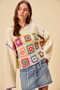 SO ME Multi Color Granny Crochet Lace Sweater Top