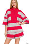 Zenana Frenchterry Striped Half Zip Top & Shorts Set