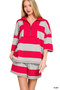 Zenana Frenchterry Striped Half Zip Top & Shorts Set