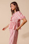 SO ME Front Tie Stripe Top With Puff Sleeves and Wide Leg Pants Set