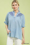 Umgee Textured Henley Blouse with Ruffle Cuffs