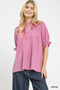 Umgee Textured Henley Blouse with Ruffle Cuffs