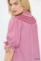 Umgee Textured Henley Blouse with Ruffle Cuffs