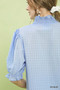 Umgee Textured Check Ruffle V-Neck Blouse