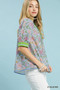Umgee Mix Floral Puff Sleeve Blouse with Contrast Trim
