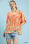 Umgee Apricot Floral Boho Blouse