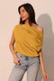Washed Poly Silk Asymmetrical Drawstring Top​
