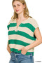 Zenana Split Neck Stripe Sleevless Sweater