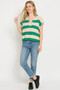 Zenana Split Neck Stripe Sleevless Sweater