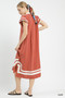 Umgee Linen Cotton Contrast Neckline Midi Dress