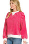 Zenana Striped Rib Banded Sweatshirt