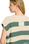 Zenana Split Neck Stripe Sleevless Sweater