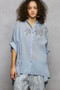 POL Button Down Embroidered Floral High-Low Hem Shirt