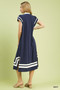 Umgee Linen Cotton Contrast Neckline Midi Dress