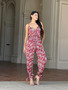 V Neck Sleeveless Paisley Jumpsuit With Tie Waist​