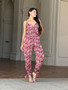 V Neck Sleeveless Paisley Jumpsuit With Tie Waist​