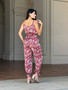 V Neck Sleeveless Paisley Jumpsuit With Tie Waist​