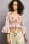 POL Floral Embroidered Cropped Blouse with Flared Ruffle Sleeves