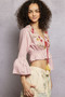 POL Floral Embroidered Cropped Blouse with Flared Ruffle Sleeves