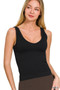 Zenana Ribbed Seamless Bra Padded V-neck Tank Top