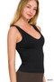 Zenana Ribbed Seamless Bra Padded V-neck Tank Top