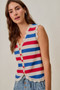 SO ME Fourth Of July Stripe Button Down Vest Top
