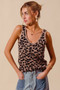 SO ME Leopard Knitted Lightweight V Neck Tank Top