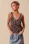 SO ME Leopard Knitted Lightweight V Neck Tank Top
