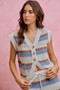 SO ME Multi Color Stripe Low Gauge Sweater Vest Top