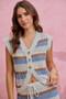 SO ME Multi Color Stripe Low Gauge Sweater Vest Top