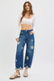 RISEN Mid Rise Ankle Length Relaxed Barrel Star Printed Jeans