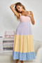 BiBi Color Block Tiered Gingham Dress