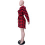 Women Button Plaid Long Sleeve Shirt Dress