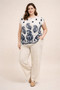 Plus Size Paisley Border Print Button-Shoulder Top​​