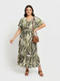 Zebra Print Smocked Waist Tiered Midi Dress