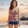 Orange Floral With Navy Boy Short Tankini