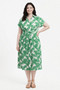 Botanical Print Collared Wrap Waist Midi Dress​