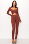 Front Shirring Back Tie Skinny Jumpsuit