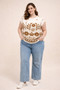 Plus Size Folk Floral Border Print Button-Shoulder Top​