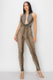 Cowl Neck Knit Mesh Jumpsuit
