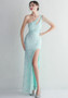 Elegant Beading One-Shoulder Slim-Fit Fishtail Wedding Party Evening Dress